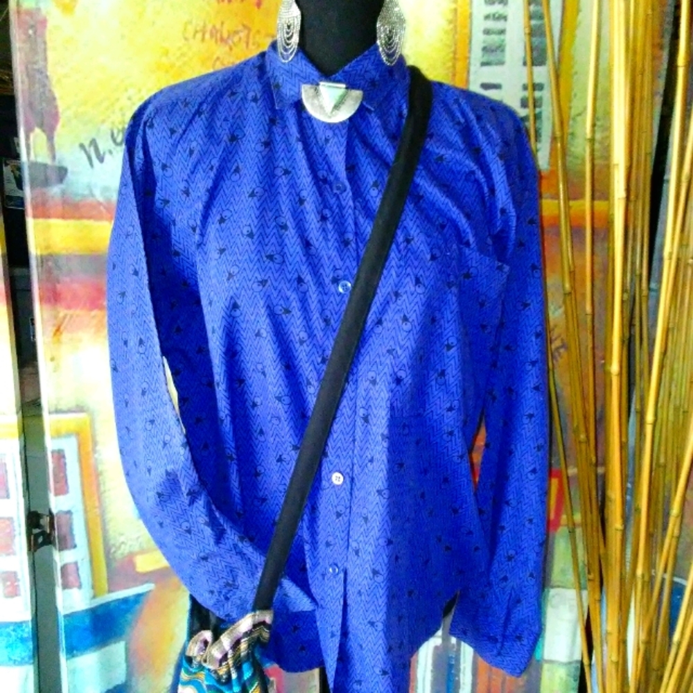 💜AMAZING 80's PRINTED PURPLE SHIRT WOMEN'S LARGE FLASHBACK FABULOUS VINTAGE TOP